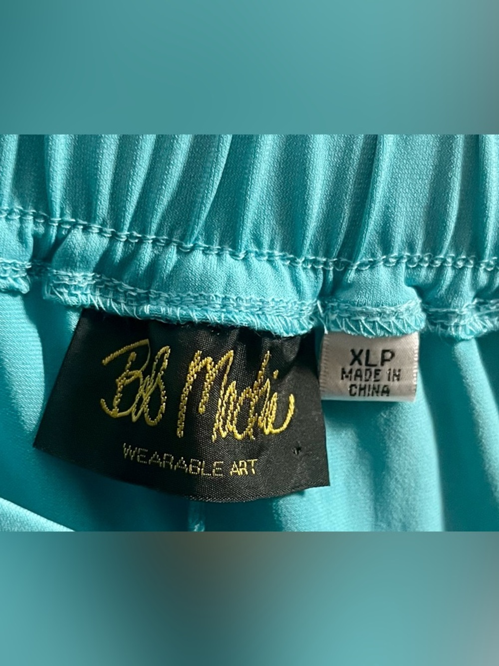Bob Mackie Wearable Art Pants XLP Teal Pull-On Wide Leg Stretch Petite - Picture 3 of 4